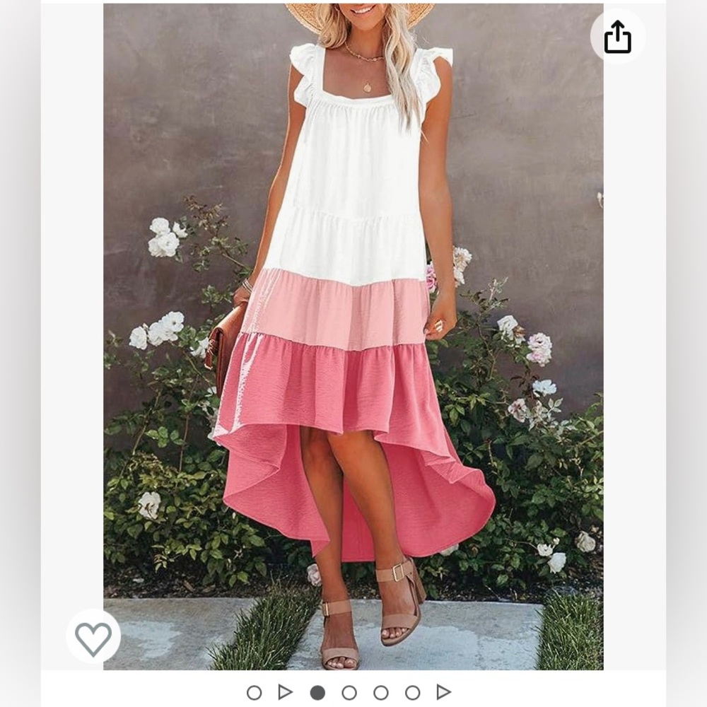 Tiered High-Low Ruffle Dress - White & Pink - Picture 2 of 11